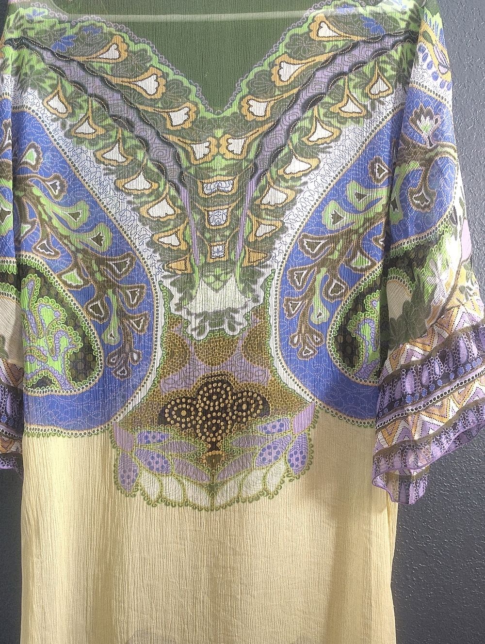 CAbi  Marrakesh Caftan Silk Bohemian Yellow  Purple and Green Paisley - Picture 6 of 6